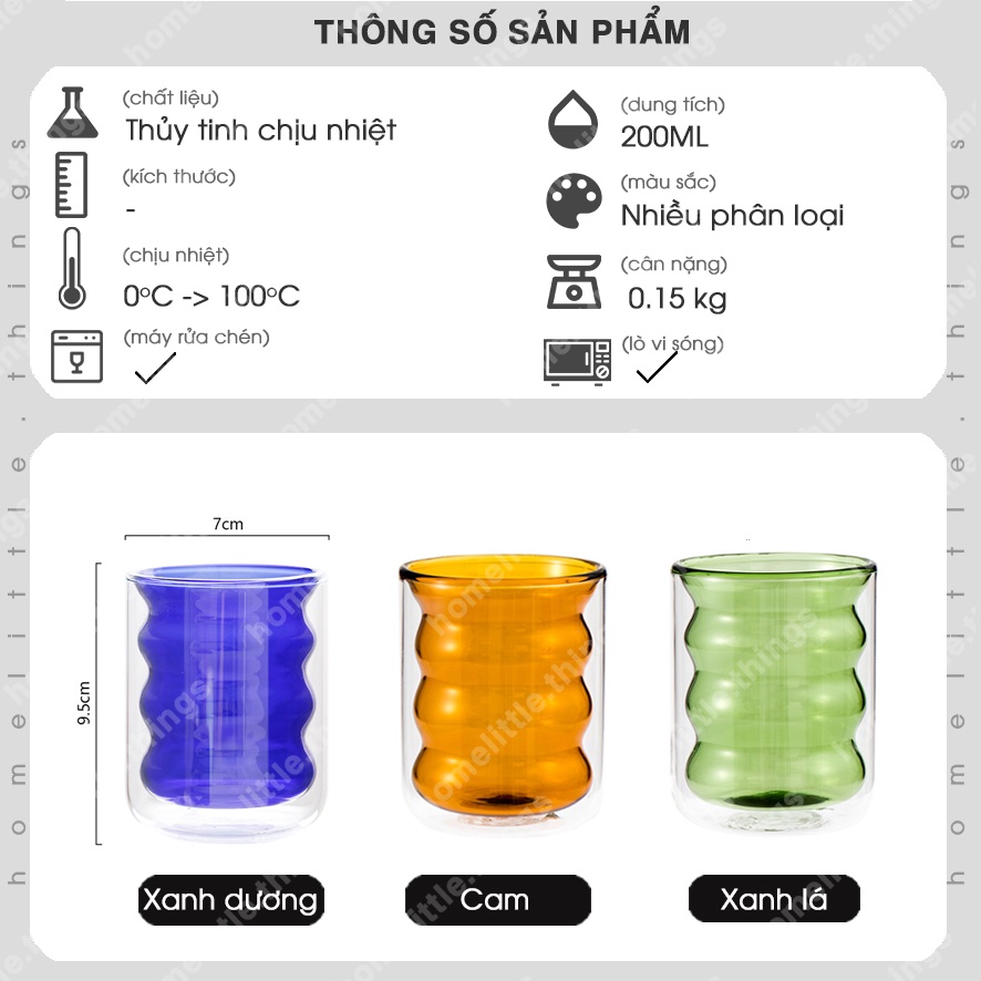 Ly thủy tinh MÀU, 2 lớp cách nhiệt