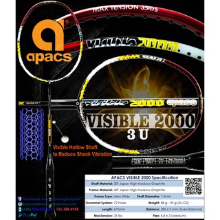 Vợt cầu lông Apacs Visible 2000 - 3U - Công nghệ thân rỗng độc quyền - Có tặng lưới