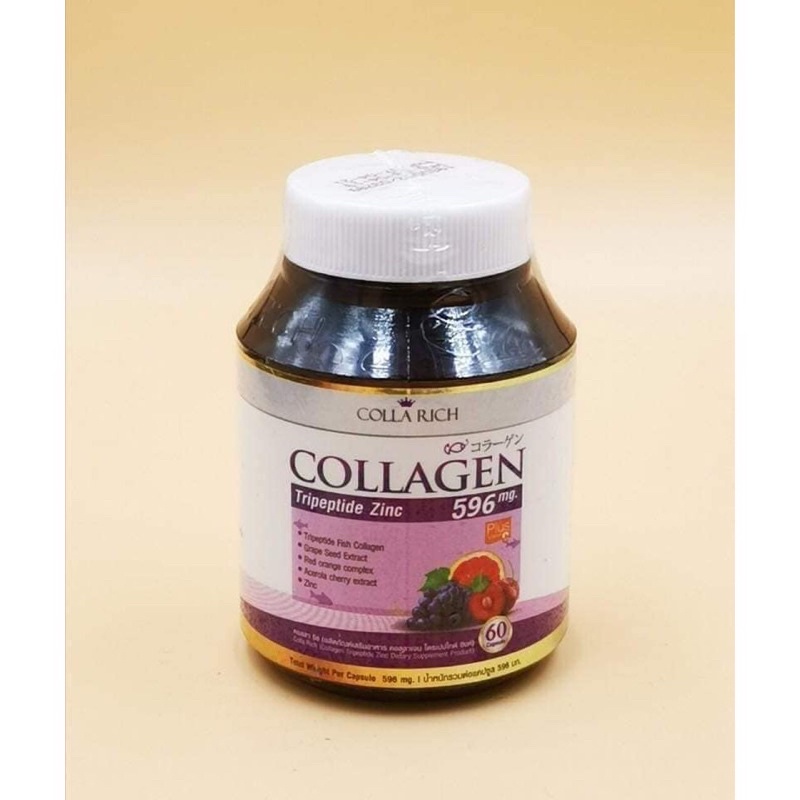 Hộp 60 viên uống trẻ hóa trắng da mờ sẹo giảm thâm nám COLLA RICH COLLAGEN Tripeptide Zinc 596mg Thailand