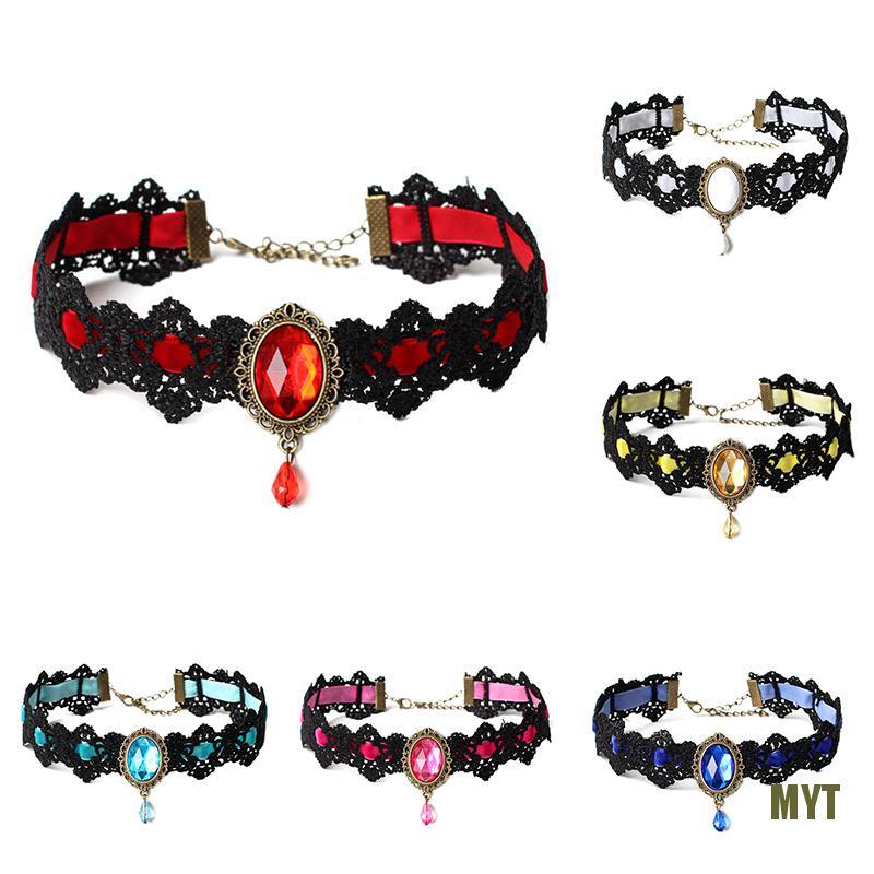 Vòng Cổ Choker Vải Nhung Màu Đen Đính Đá Pha Lê Phong Cách Gothic Vintage