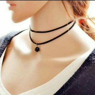 Vòng cổ chocker 2 tầng mặt hạt đen