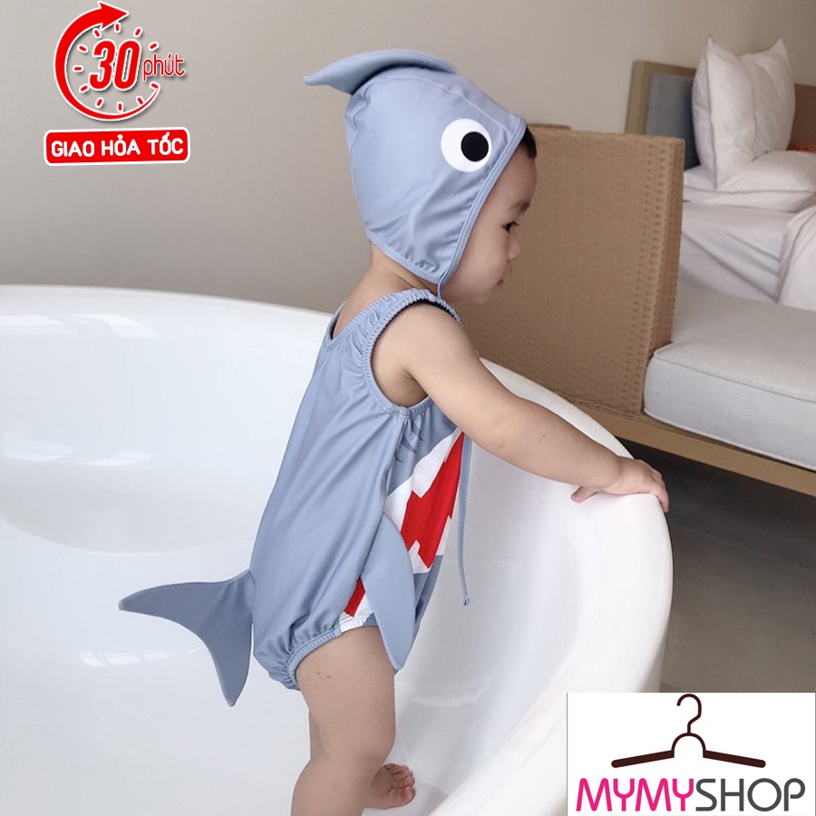 Đồ bơi trẻ em Hình Cá Mập Có Vây kèm mũ/nón đáng yêu, Đủ 3 màu cute cho bé