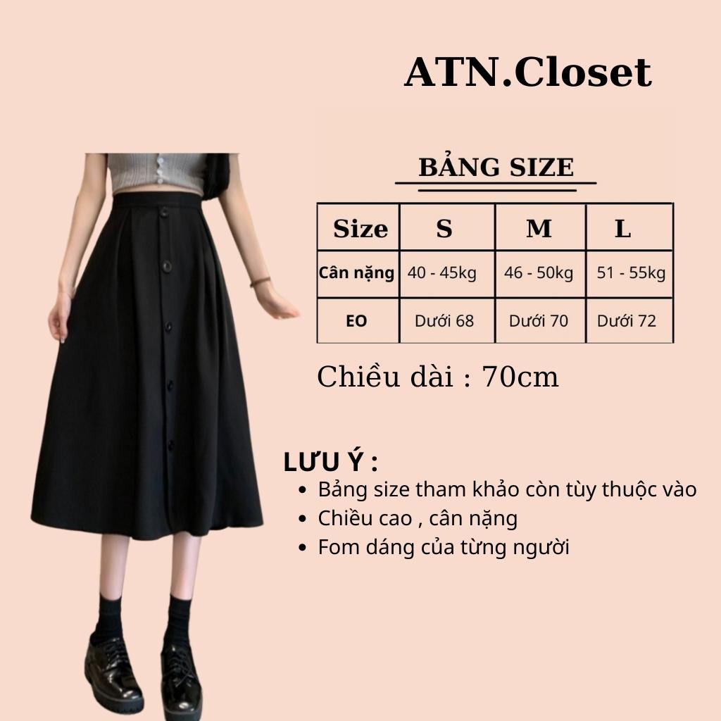 Chân Váy Dài Midi Dáng Xòe Phối 5 Nút Giữa Siêu Đẹp