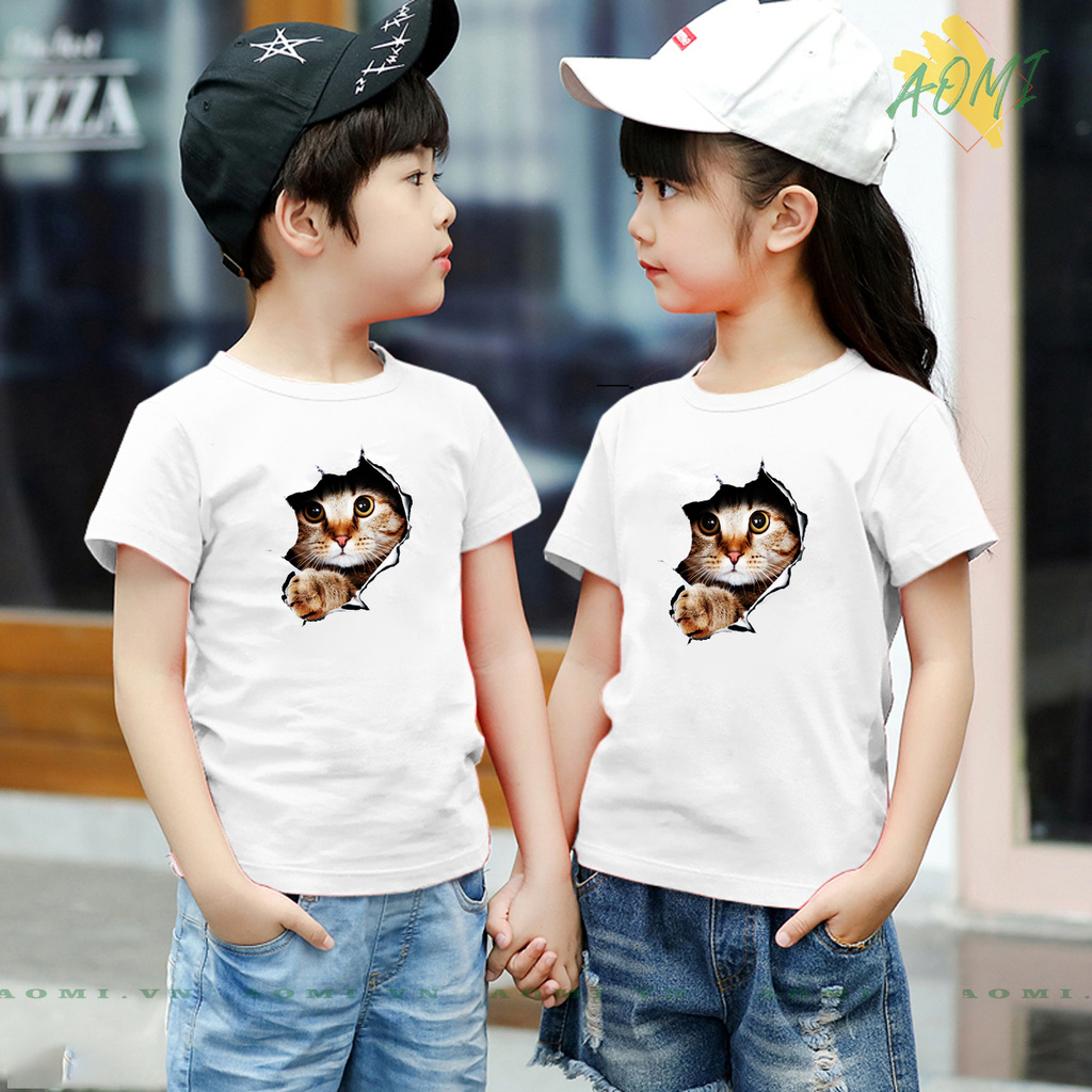 ÁO THUN UNISEX MÈO HI HOT TREND CUTE PHÔNG NAM NỮ GIA ĐÌNH CẶP ĐÔI CÓ SIZE TRẺ EM AOMIVN