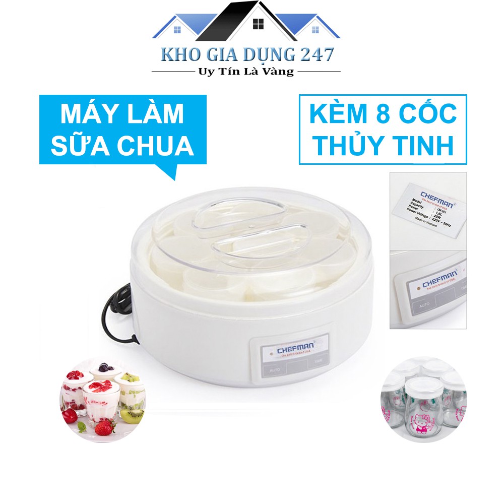 Máy làm sữa chua Chefman Cao Cấp 🎆-  8 cốc thủy tinh -  Bảo hành 24 tháng - HÀNG CHÍNH HÃNG