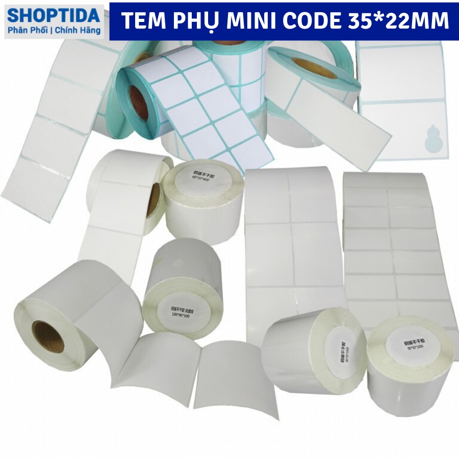 Tem in nhiệt Shoptida loại 3600 tem 35*22mm in minicode, barcode, 3 tem 1 hàng, sử dụng cho máy in nhiệt Shoptida SP4