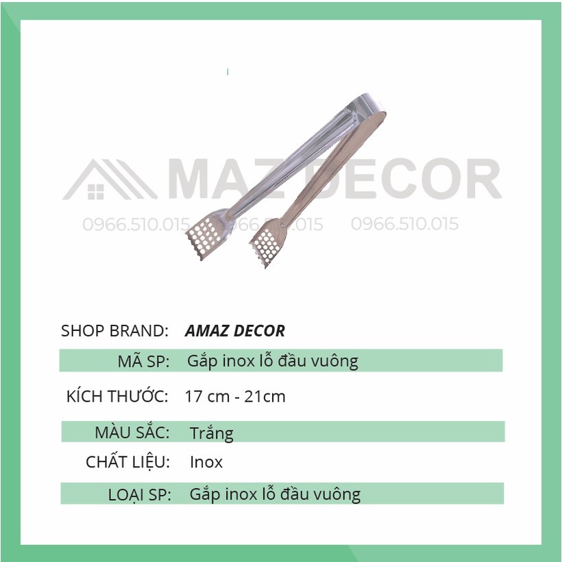 SALE GIÁ SỈ TẠI XƯỞNG Kẹp gắp thức ăn, kẹp gắp đá lỗ ĐẦU VUÔNG gắp đồ nướng bằng inox dài đẹp giá rẻ
