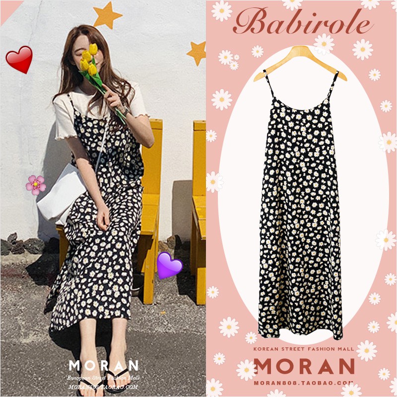 (ORDER) Váy yếm hai dây hoa cúc MORAN dáng dài vintage Hàn Quốc nhẹ nhàng 2020