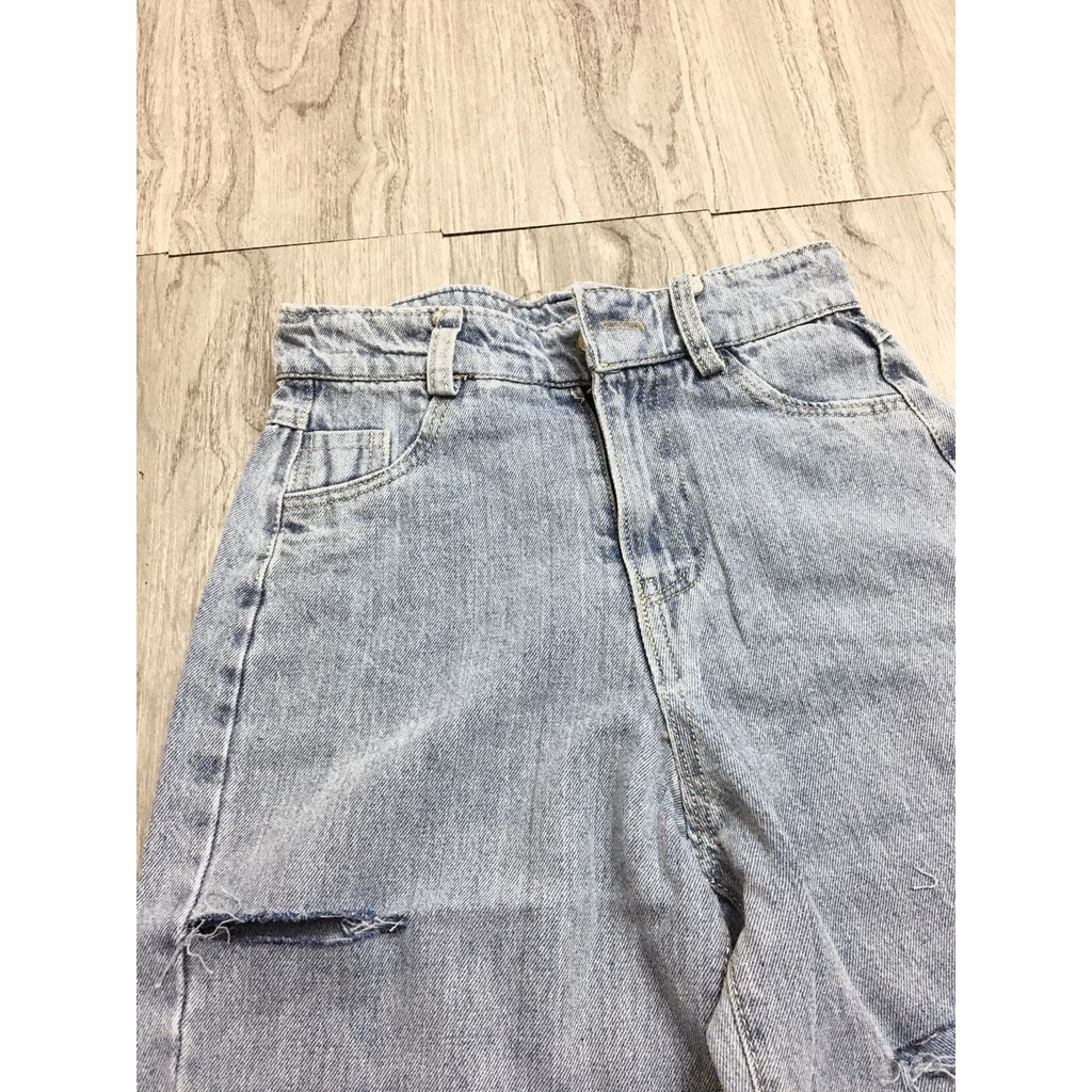 Quần jeans nữ Shynstores - quần baggy jeans Unisex rách đùi cạp cao vải dày đẹp freeship