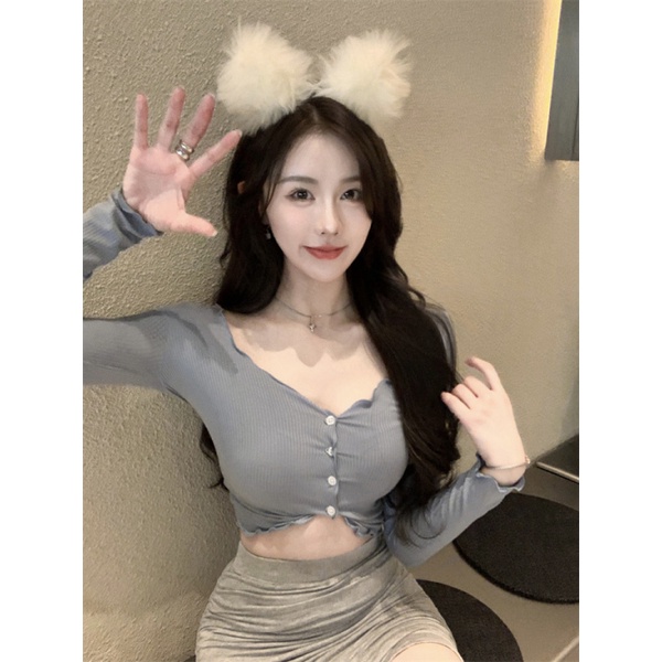 Áo Tay Dài Cổ Chữ V Thời Trang Mùa Hè Dễ Phối Đồ Cho Nữ