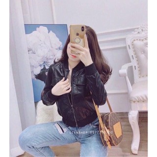 Áo khoác da kiểu dáng BOMBER hàng đẹp 2 lớp⚡️Ảnh thật