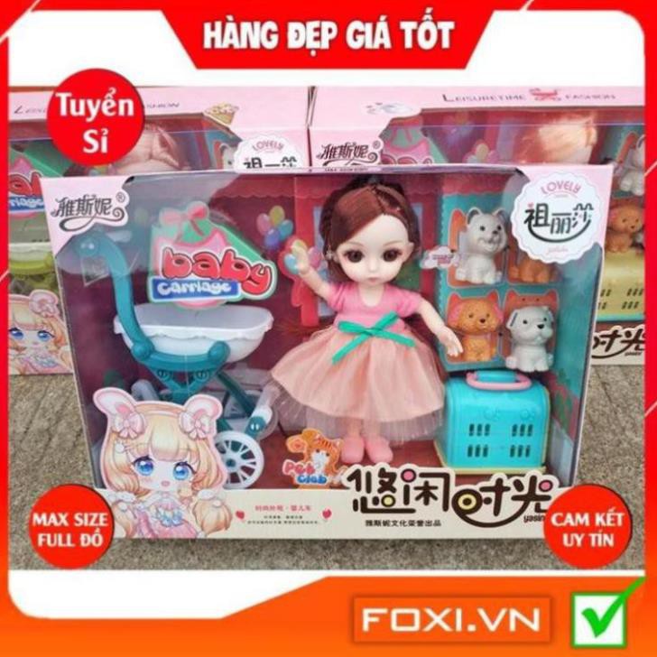 BúpBê công chúa 3D chibi-Dreamy giao ngẫu nhiên kèm phụ kiện váy dạ hội-thú cưng-xe đẩy-Đồ chơi bé gái