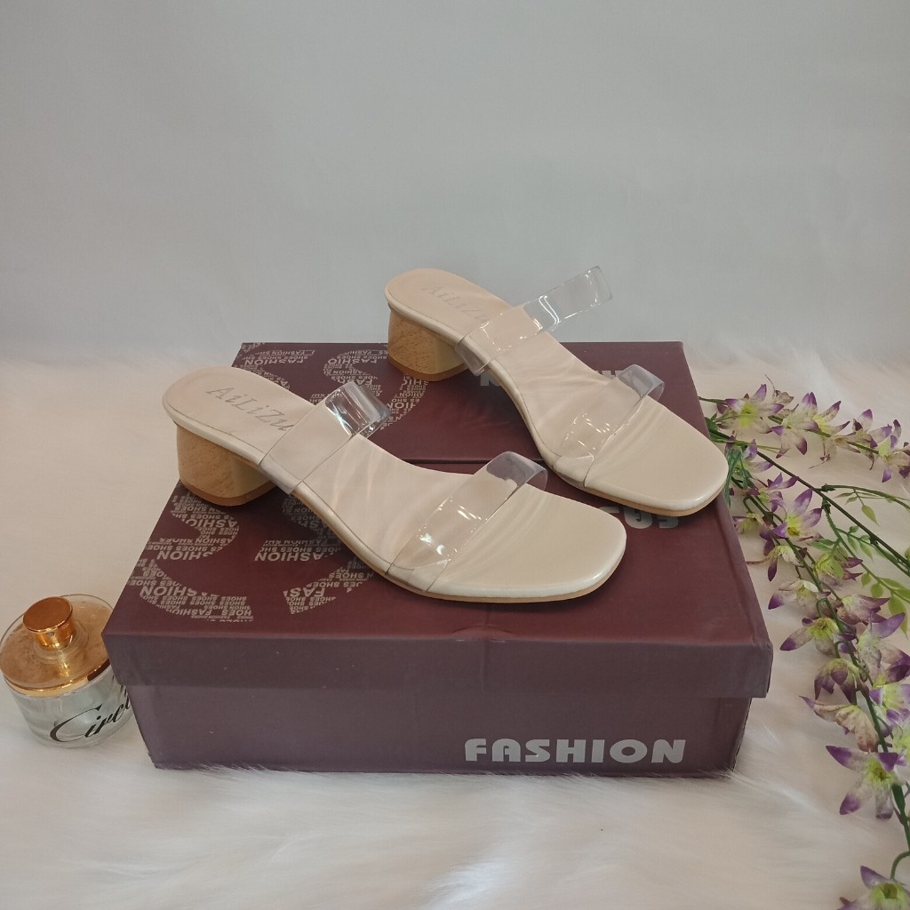 Dép Cao Gót 💝 FREESHIP 💝 Dép nữ hiệu AiLiZu cao cấp mũi vuông , quai ngang trong suốt cao 5cm | BigBuy360 - bigbuy360.vn