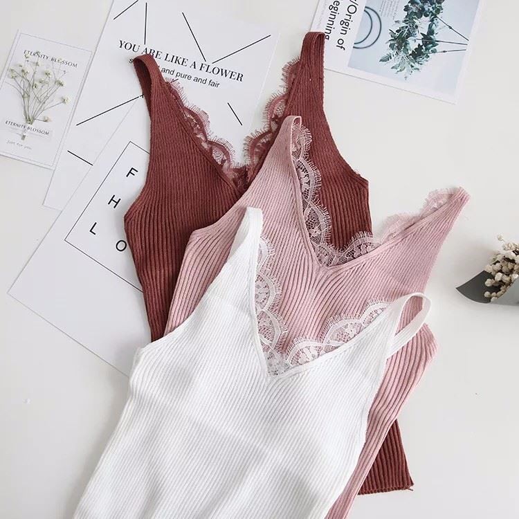 Áo hai dây len tăm phối ren siêu xinh | BigBuy360 - bigbuy360.vn