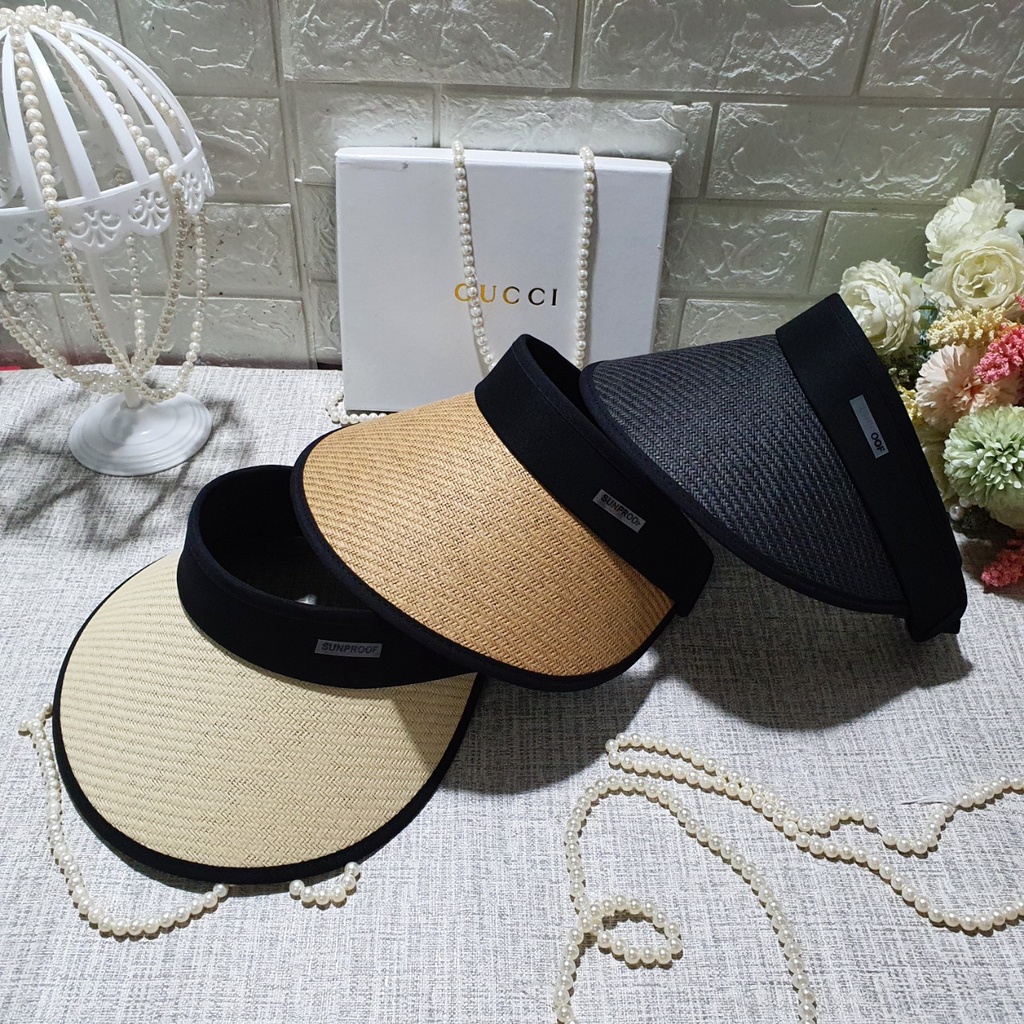 Mũ cói đi biển nón cói nửa đầu Chống năng phong cách HÀN QUỐC