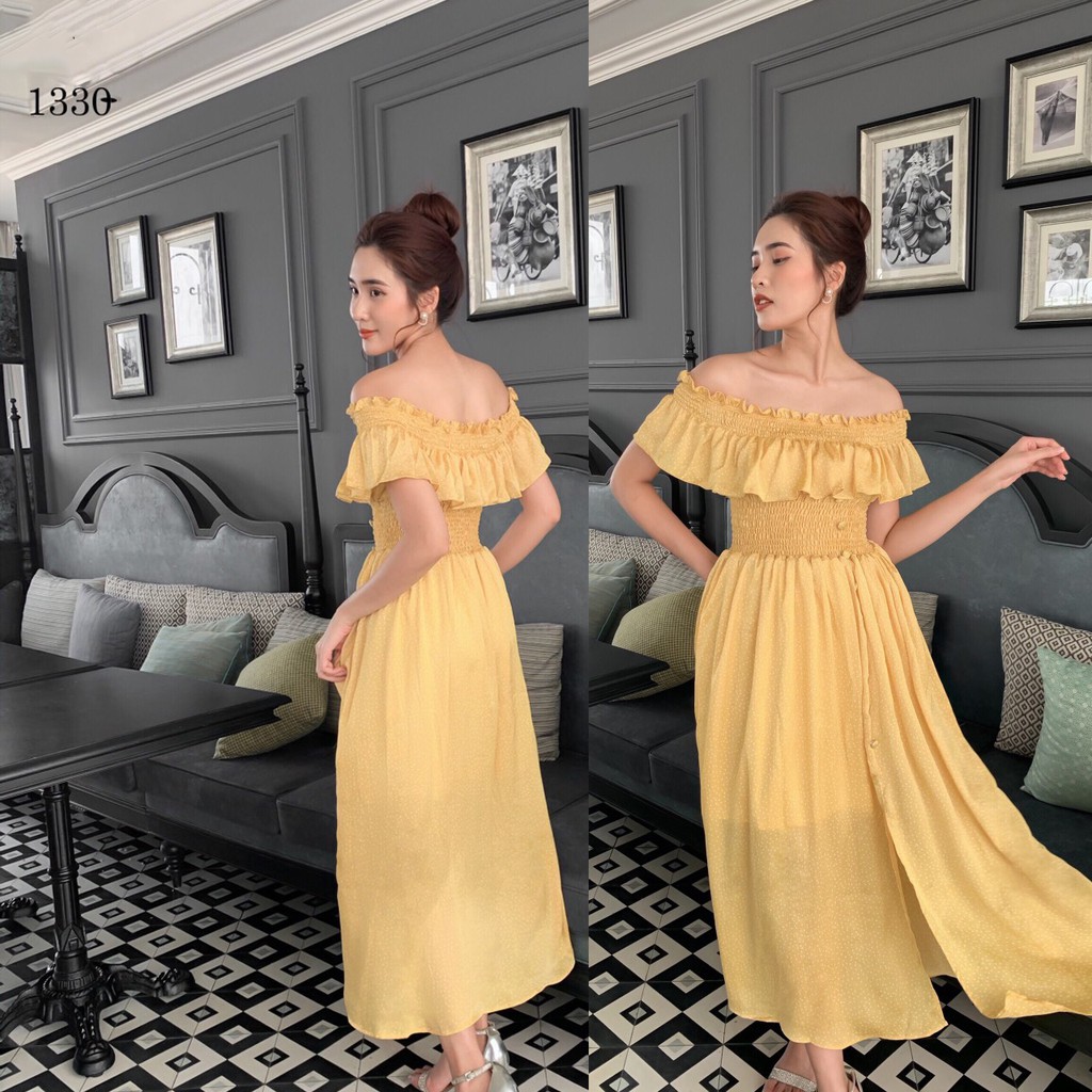 Váy vàng trễ vai chấm bi siêu xinh EC-maidieuhuyen C3 1330