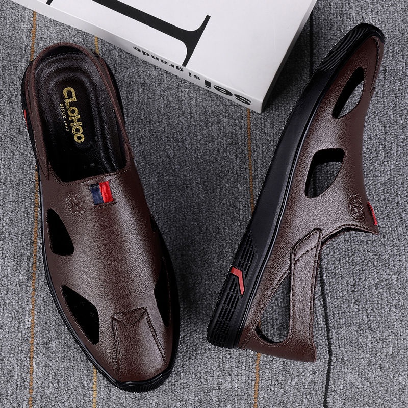 Xăng đan Da Đục Lỗ Đế Mềm Thời Trang Đi Biển Mùa Hè Cho Nam