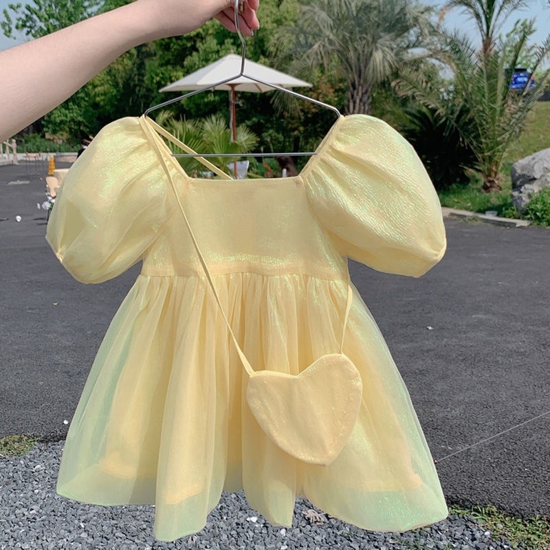 Đầm Công Chúa Tay Phồng Ngắn Màu Trơn Thời Trang Mùa Hè Hàn Quốc Mới Cho Bé Gái