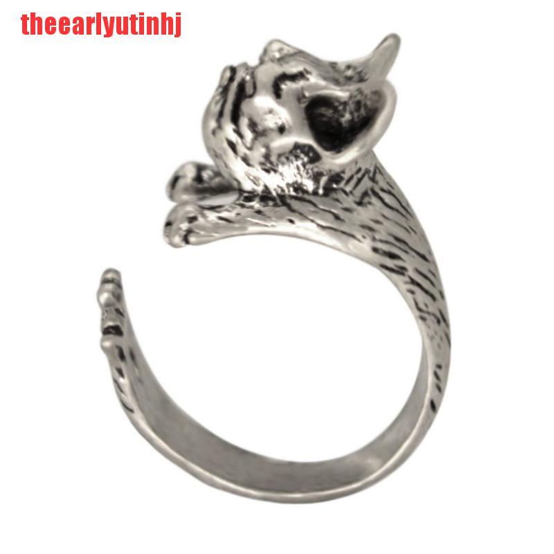 INHJ Vintage French Bulldog Animal Wrap Rings Gift for Women and Men Fashion Jewelry