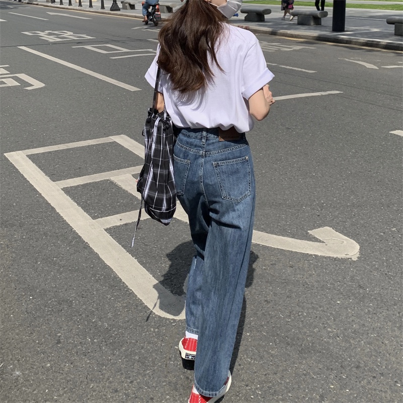 Quần Jean Lưng Cao Form Rộng Thiết Kế Xẻ Rách Cá Tính