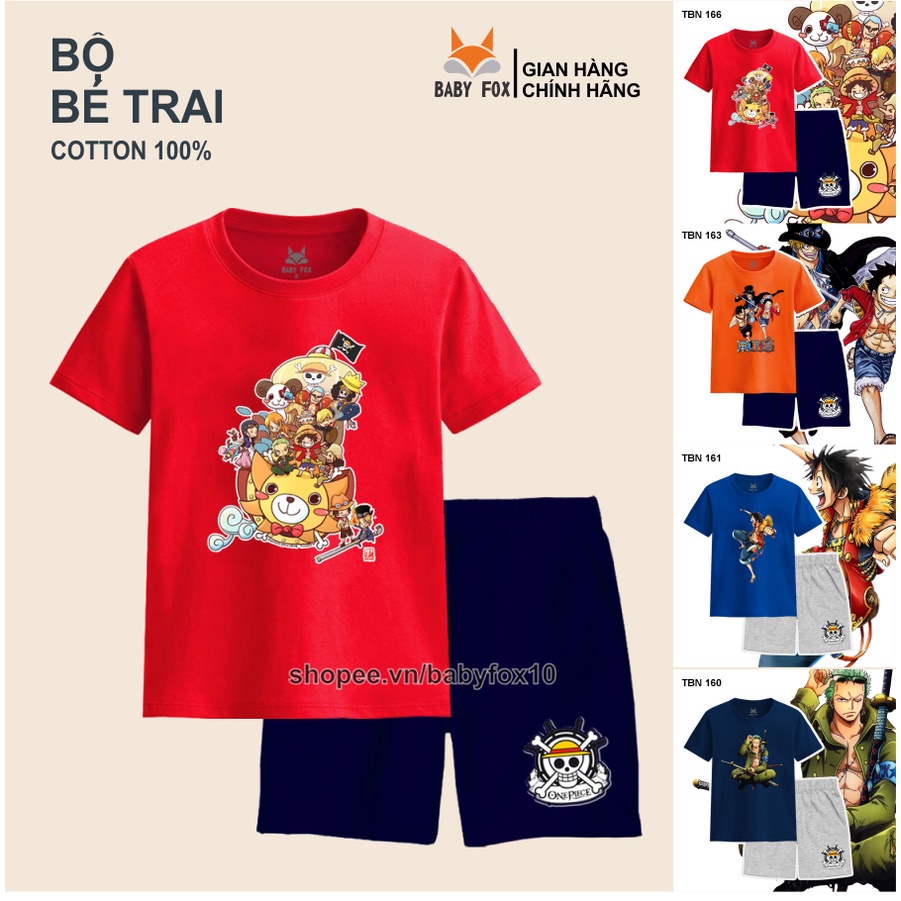 Bộ bé trai size nhí, trung, đại 100% cotton loại tốt, thương hiệu BABY FOX in hình Luffy, Zoro m
