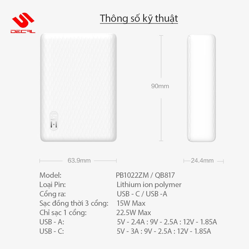 Pin sạc dự phòng 10000mAh Xiaomi/ZMI Mini, Hỗ trợ sạc nhanh PD 3.0 22.5W, iPhone / iPad / Điện thoại Android