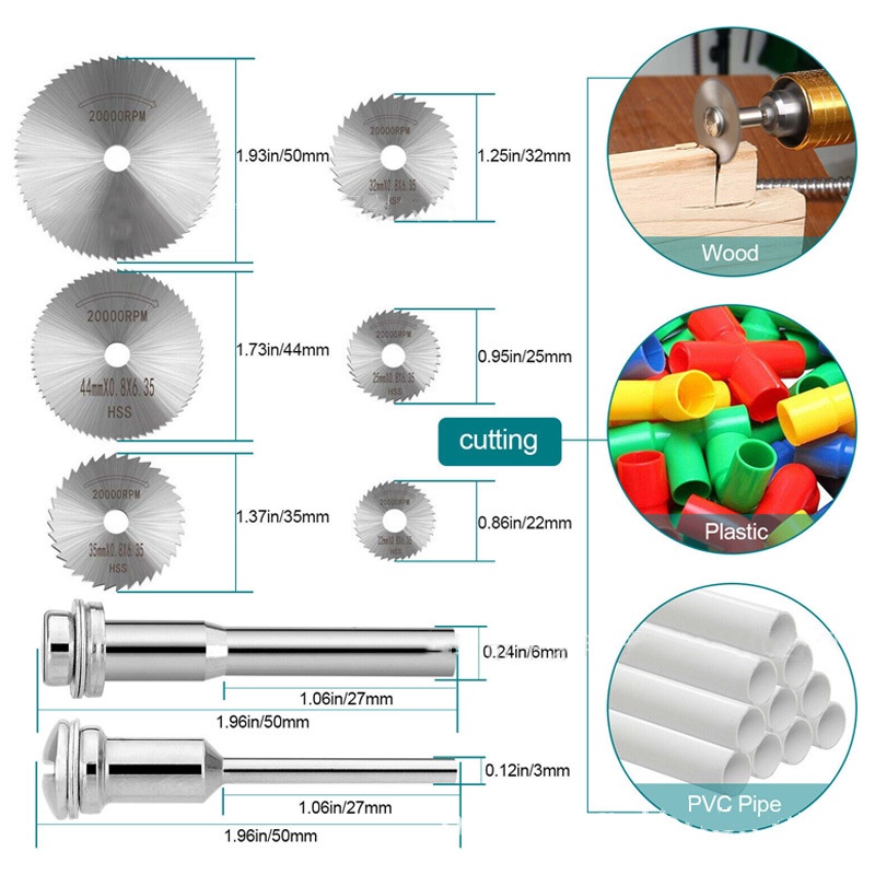 Set lưỡi cắt xoay HSS mini dùng để cắt gỗ/thủy tinh/nhựa/đá/kim loại chuyên dụng