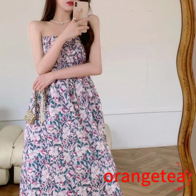 Ort-đầm Ống Không Tay Eo Cao In Hoa Thời Trang Mùa Hè Ngọt Ngào Dành Cho Nữ