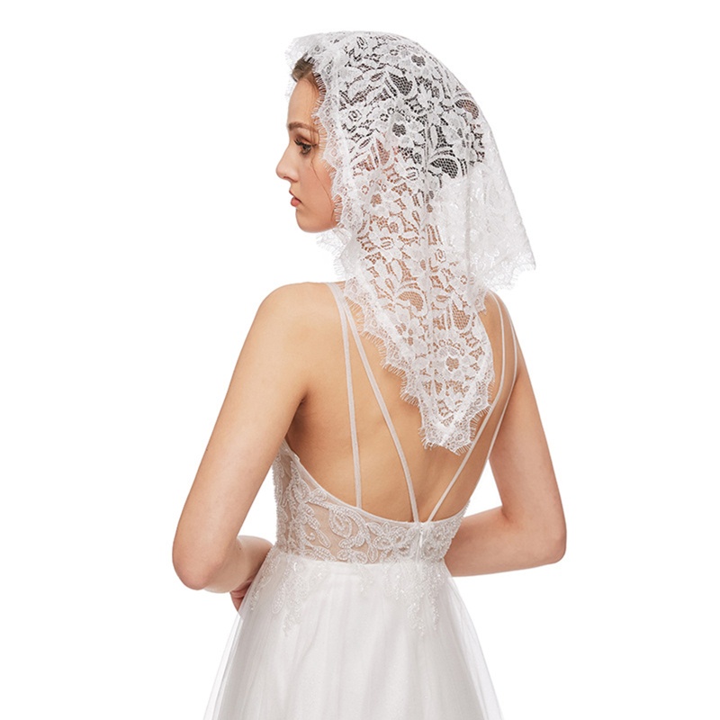 Mạng Che Mặt Nhà Thờ Vải Ren Hoa Thiết Kế La Tinh Mantilla Ngắn Sca