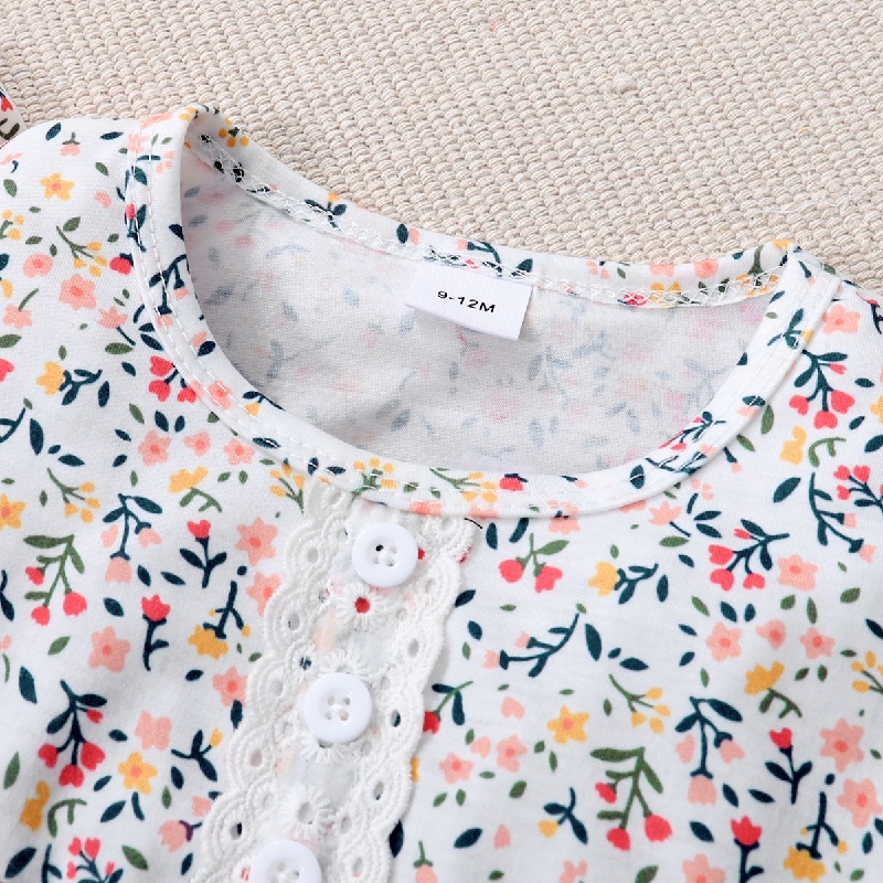Áo liền quần MIKRDOO hoạ tiết bông hoa dễ thương thời trang cho bé sơ sinh 0-18 tháng tuổi