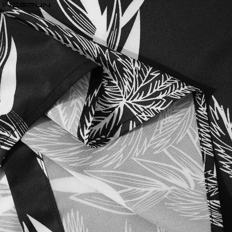 Áo sơ mi INCERUN tay ngắn cổ lật in họa tiết độc đáo thời trang trẻ trung cho nam