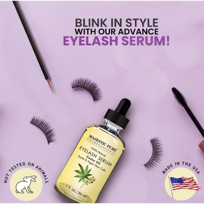 Serum dưỡng mi dầu thầu 100% tự nhiên Majestic Pure Castor Oil Eyelash Serum 30ml USA