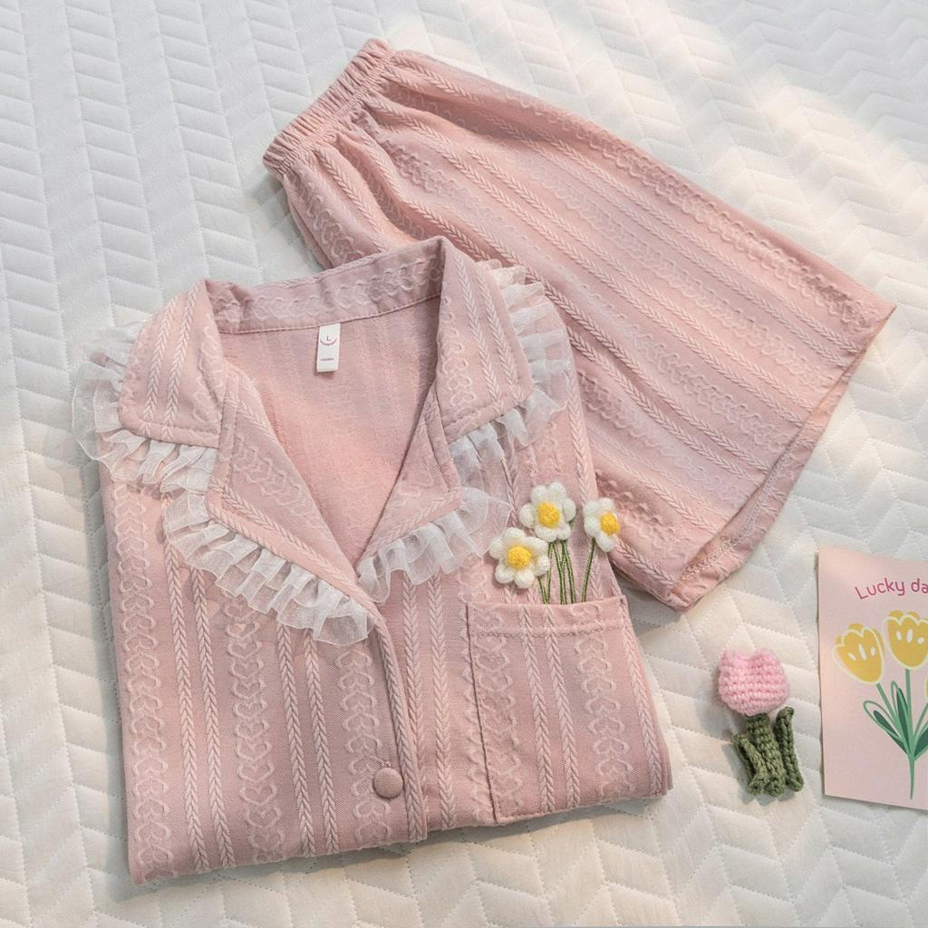 BỘ ĐỒ NGỦ MẶC NHÀ CỘC TAY TÚI BÔNG HOA VIỀN REN HOT 2023