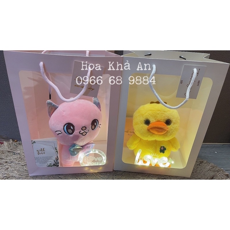 (Combo quà tặng) Set Gấu bông tặng Túi, Đèn, Thiệp cực xịn. Kích thước túi 15x25x35cm