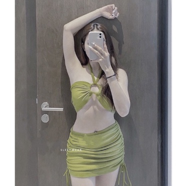 [ MẨU HOT ] Sét bikini nữ 2 mảnh quần váy rút dây áo mặc nhiều kiểu VATIXA BKN72 RÊU