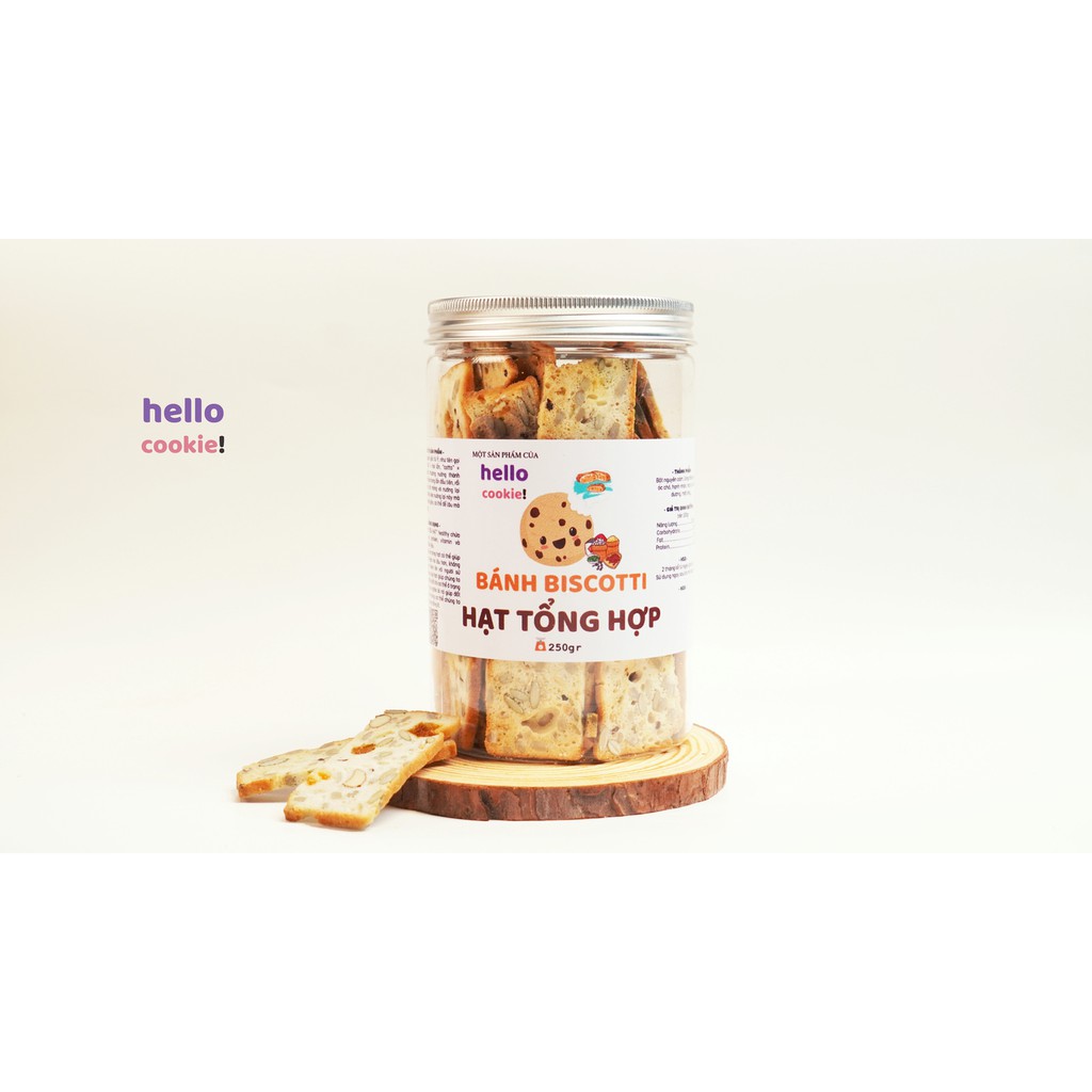 Biscotti Hạt Tổng Hợp Ăn Kiêng, Giảm Cân, Dành Cho Người Tiểu Đường 250gr - Hello Cookie Ngũ Cốc Nướng