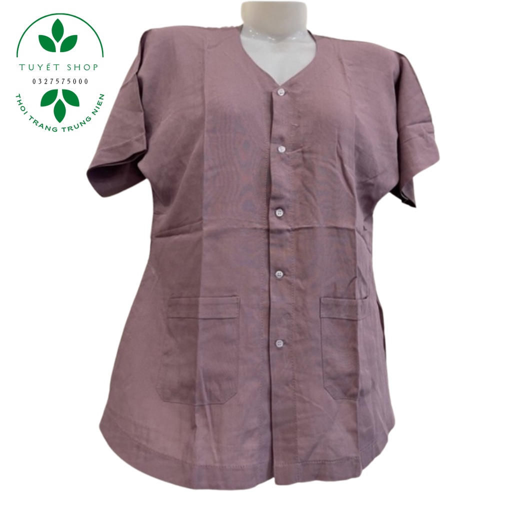 Áo Bà Ba Vải Lanh Cộc Tay Cho Các Bà