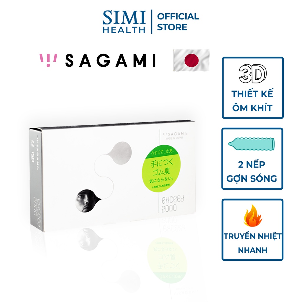 Bao cao su 3D SAGAMI Exceed 2000 Nhật Bản chính hãng ôm sát gợn sóng tăng khoái cảm gel bôi trơn bcs mỏng