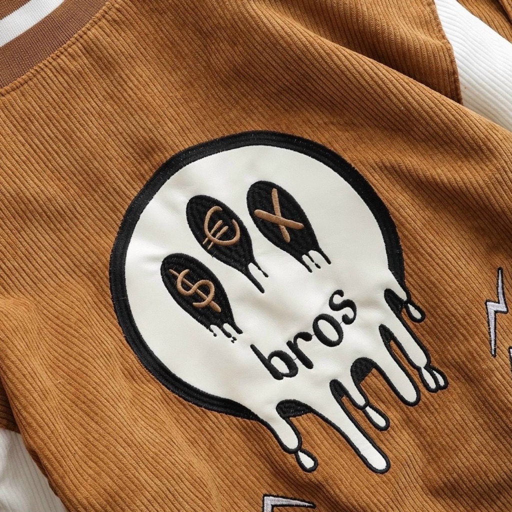 Áo Khoác BomBer Super Bros Nhung 2 lớp thêu mặt quỷ logo thêu cao cấp 1kenz