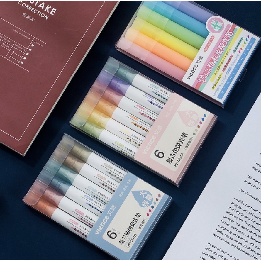 Set 6 bút highlight VIENCE tone màu pastel