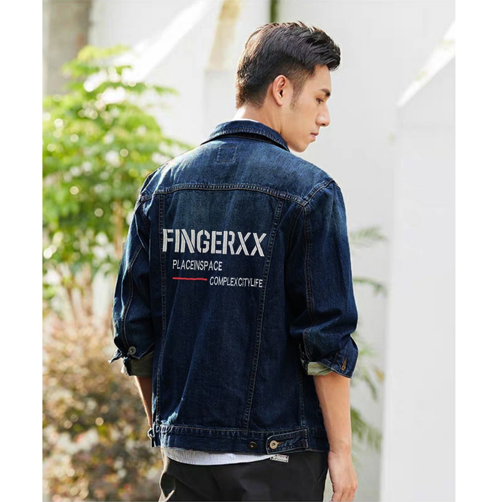 Áo khoác jean nam co giãn cao cấp thêu chữ FINGERXX phong cách hàn quốc trẻ trung năng động
