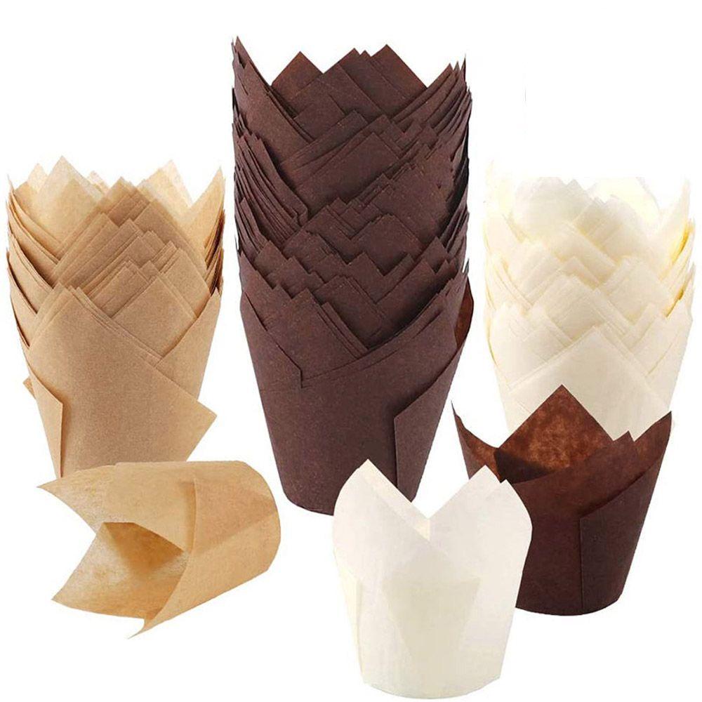 Set 50 Cốc Giấy Làm Bánh Cupcake Hình Hoa Tulip Chống Dầu