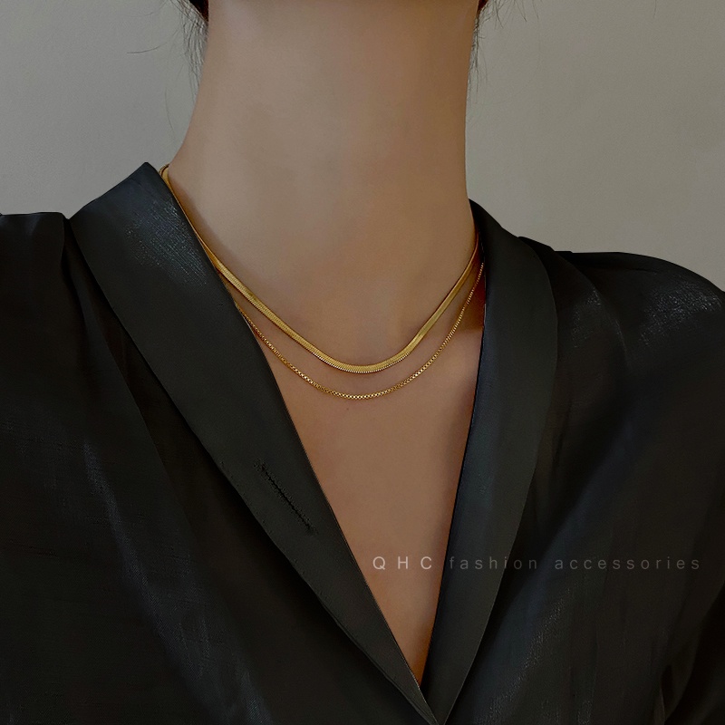 Vòng cổ Dạng Xích Đôi Hình Xương Rắn Phong Cách Hip Hop Cá Tính