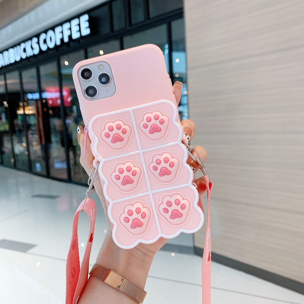 Ốp điện thoại mềm dạng ví họa tiết chân mèo 3d có khóa kéo cho Iphone 13 11 Pro Max 5 5s 6 6s 7 8 Plus X Xs Max Xr 12 Mini