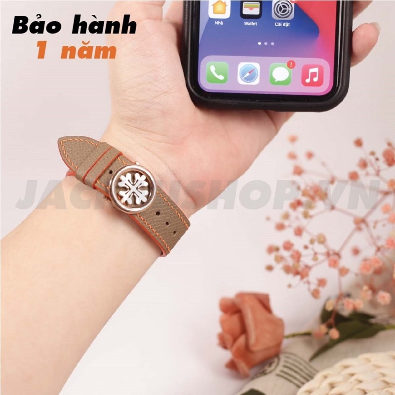 [DÂY DA THẬT] DÂY DA EPSOM MAY TAY THỦ CÔNG MÀU NÂU TÂY CHỈ CAM KHÓA PATEK CHO APPLE WATCH SERIES 1=&gt;6 (BẢO HÀNH 1 NĂM)