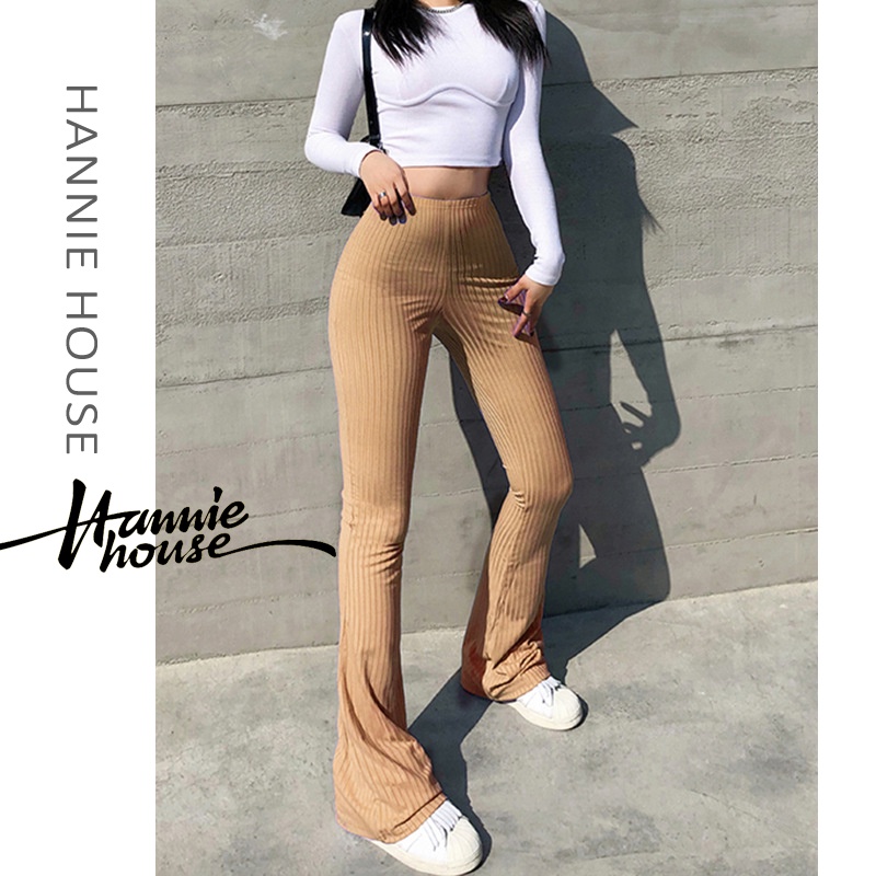 Quần Dài Ống Loe Lưng Cao Màu Trơn Gợi Cảm Cho Nữ