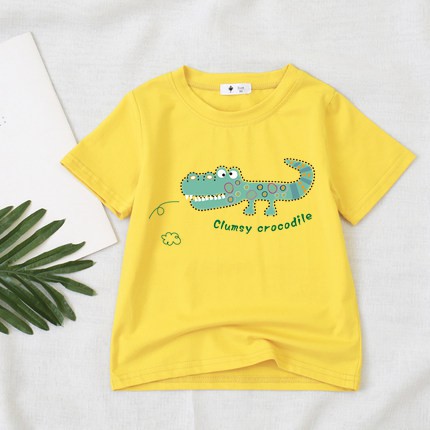 áo thun cotton dày dặn cho bé trai bé gái in hình dễ thương-mẫu cá sấu xanh