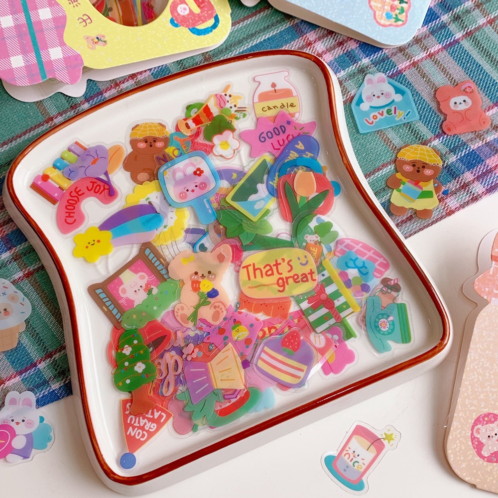 Sticker cute dán sổ, hình dán trang trí điện thoại trong suốt gói 40 miếng