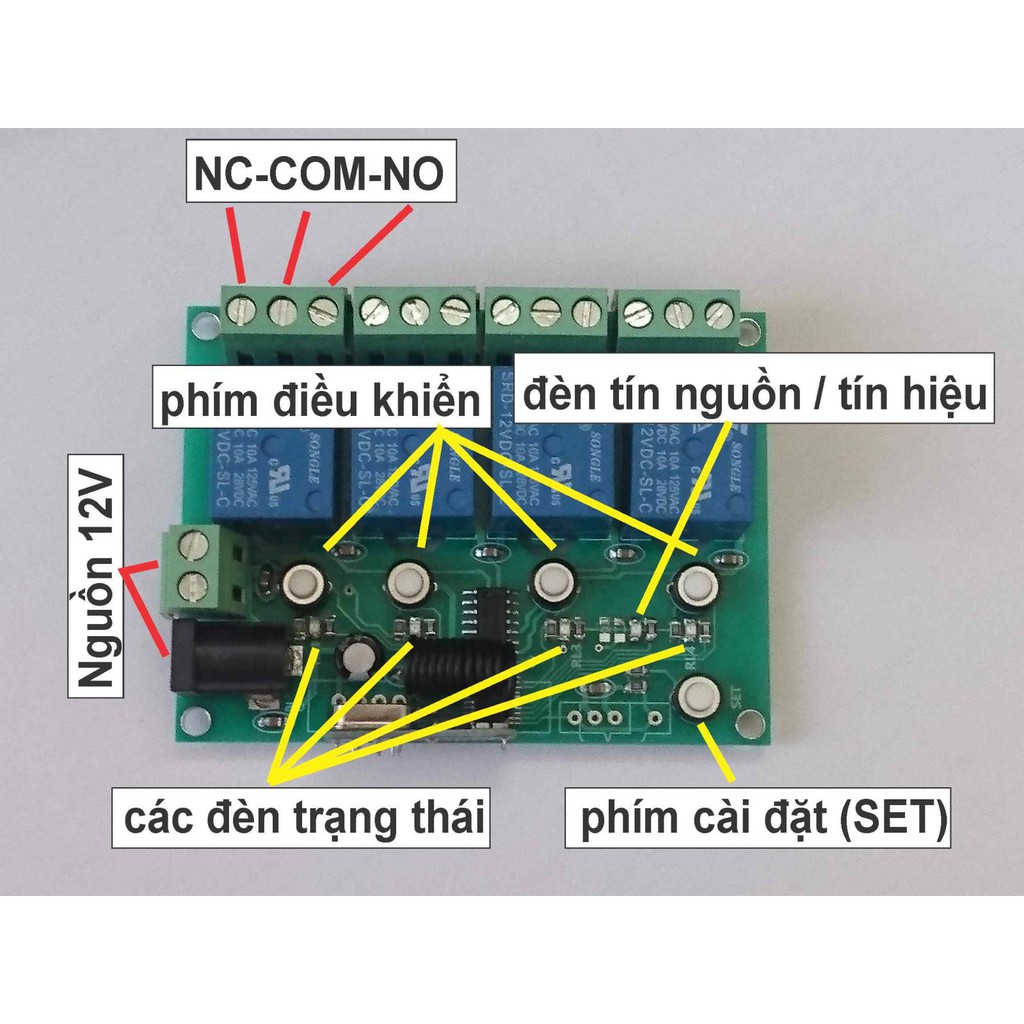 MẠCH ĐIỀU KHIỂN TỪ XA RF 315/433 MHZ 4 RELAY