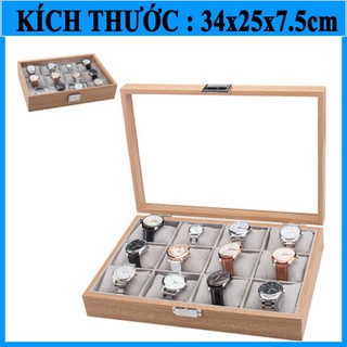 Hộp đựng 12 đồng hồ, hộp đựng đồng hồ 12 ngăn bằng gỗ - W149